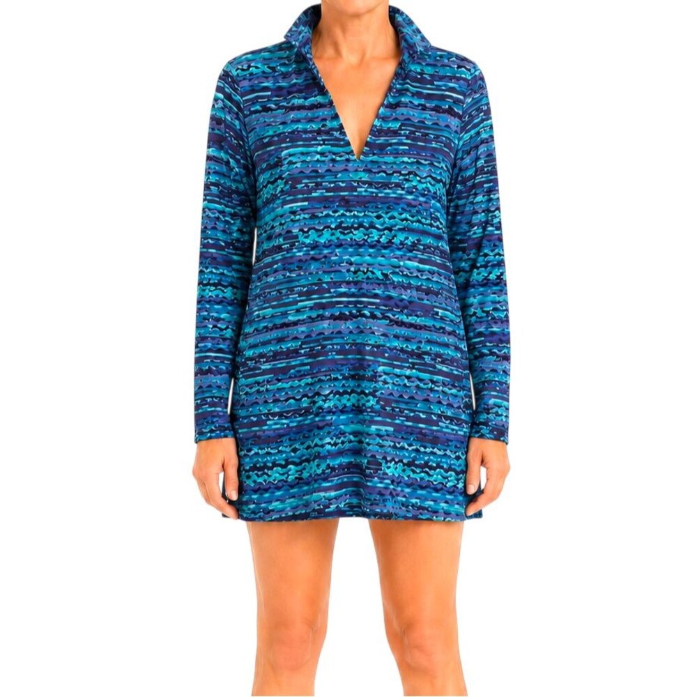 Lands End Rash Guard Cover-Up Womens XS UPF 50+ Pockets Long Sleeve Mini Dress